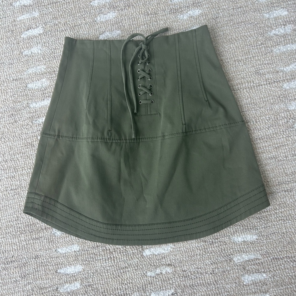 Marissa Webb Green Lace-Up Mini Skirt; size 2